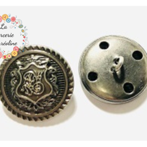 Bouton métal "blason" argent vieilli  - 20mm