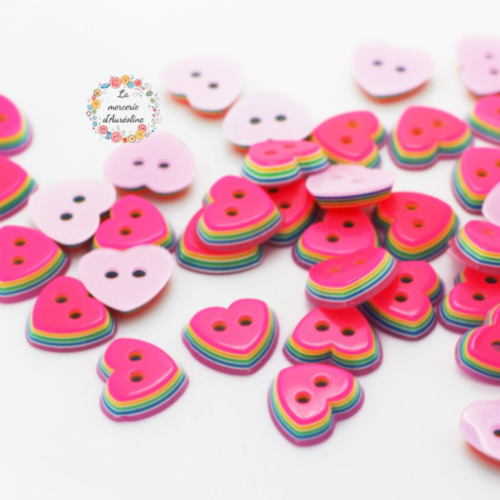 Bouton "cœur arc en ciel" - 11mm x4