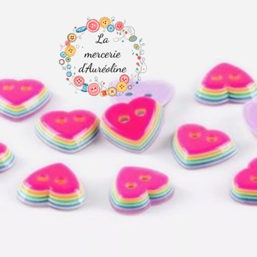 Bouton "cœur arc en ciel" - 11mm x4