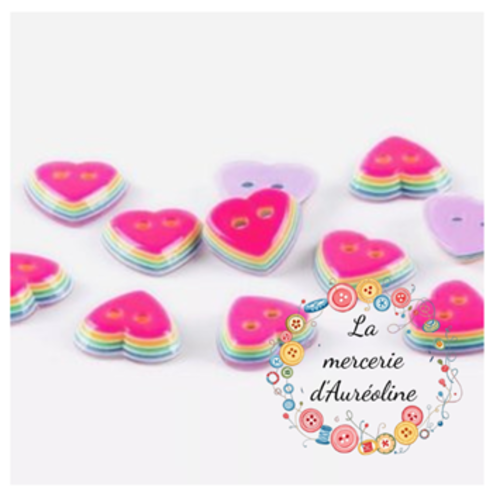 Bouton "cœur arc en ciel" - 11mm x4