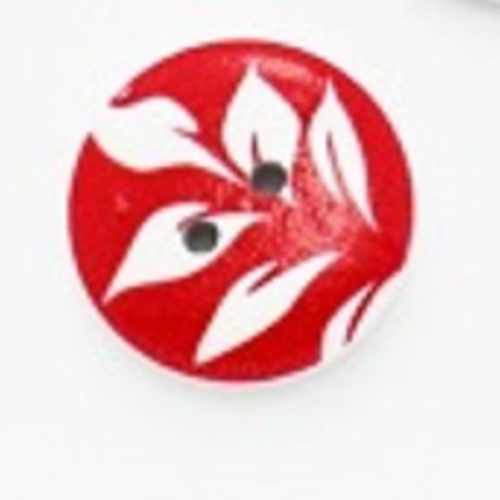 Bouton rond "feuille blanche sur fond rouge"  - 15mm x4