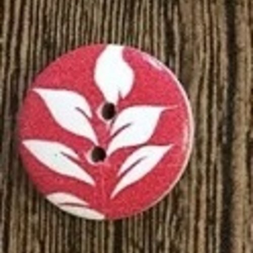 Bouton rond "feuille blanche sur fond rouge"  - 15mm x4