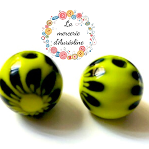 Perle ronde noir et vert anis - 1,8cm