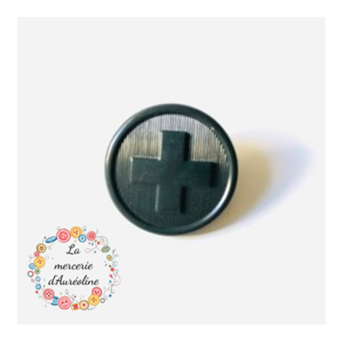 Bouton rond "croix" vert sauge  - 22mm