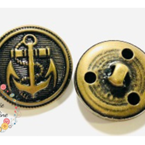 Bouton rond ancre marine - 25mm