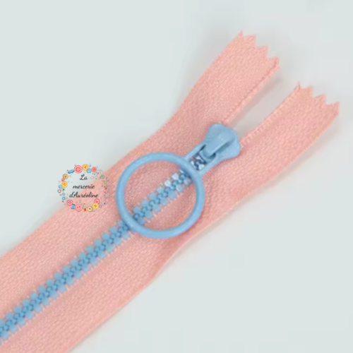 Fermeture éclair non séparable -  rose et bleu ciel