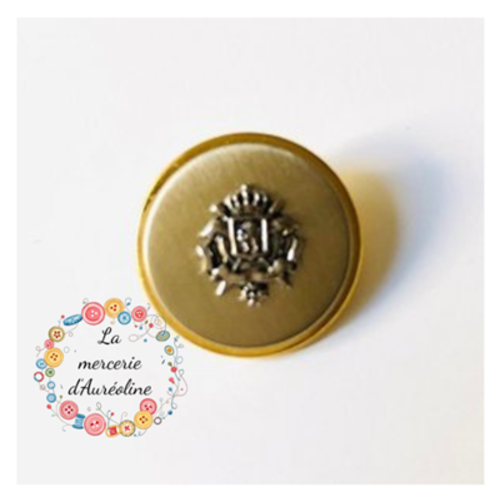 Bouton rond "blason" argent et doré - 20mm