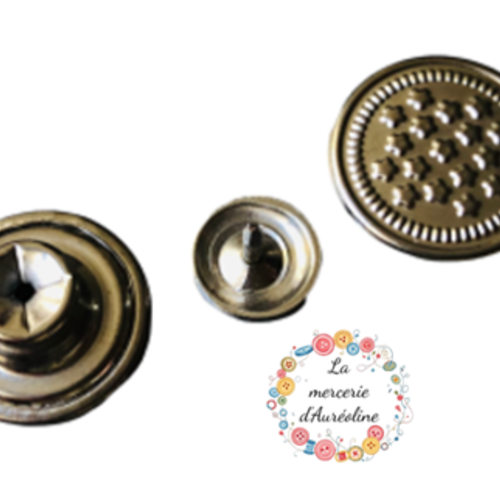 Bouton rond à fixer argent avec etoiles - 15mm