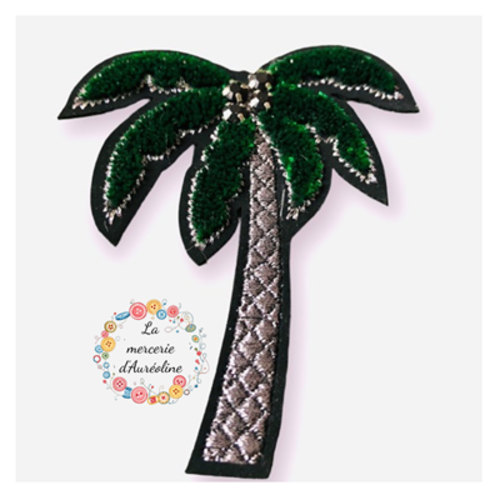 Patch "palmier" vert et argent - 8,5cm x 7cm