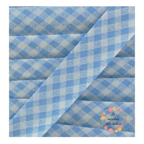 Biais "vichy" bleu ciel  - 2cm