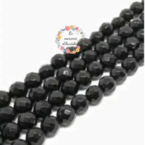 Perle ronde à facettes noir - 6mm x10