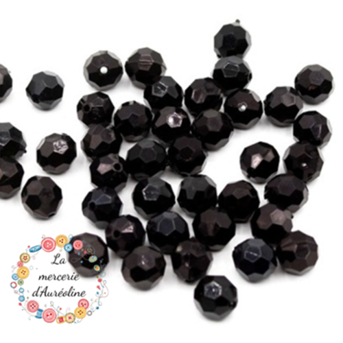 Perle ronde à facettes noir - 6mm x10