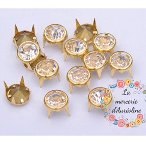 Attache rivet doré avec strass x 10