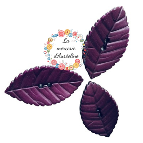 Bouton feuille violet - 45mm