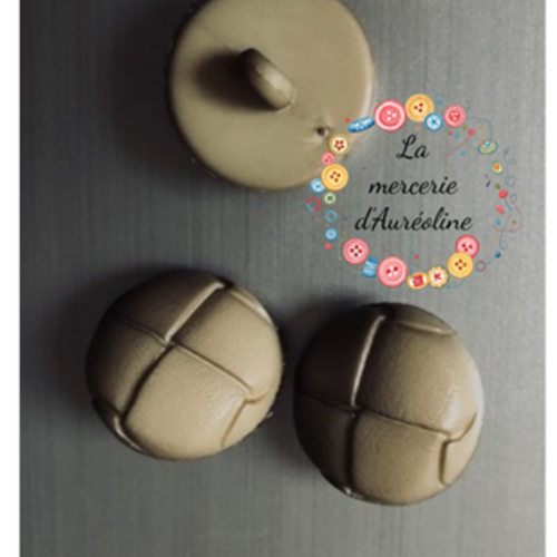 Bouton rond effet "tressage cuir" - vert de gris x3