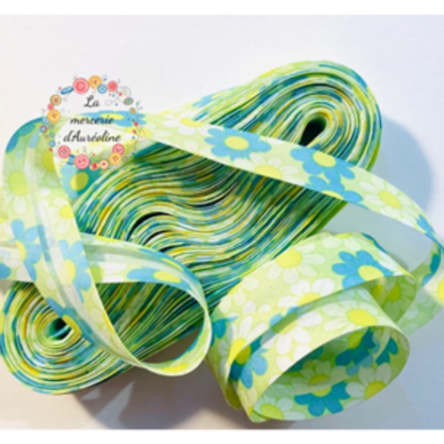 Biais "flowers power" vert et bleu