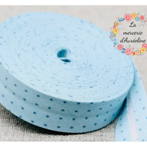 Biais de coton bleu clair à pois bleu foncé