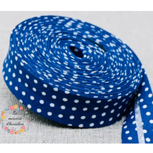 Biais coton marine à pois blanc