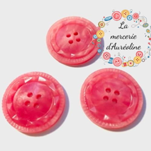 3  x bouton rond avec facettes rose - 22mm