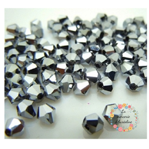 Perle toupie à facettes argent  - 4mm x50