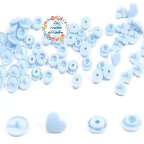 Bouton pression cœur bleu ciel  - 12,4mm x10