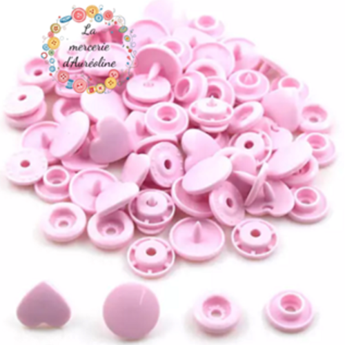 Bouton pression cœur  rose layette  - 12,4mm x10