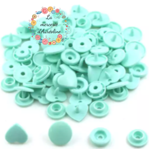 Bouton pression cœur vert menthe - 12,4mm x10