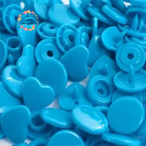 Bouton pression cœur  bleu  - 12,4mm x10