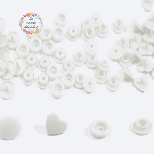 Bouton pression cœur  blanc  - 12,4mm x10
