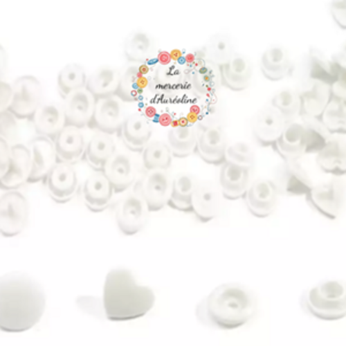 Bouton pression cœur  blanc  - 12,4mm x10