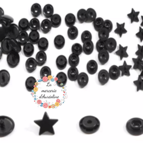 Bouton pression etoile noir - 12,4mm  x10