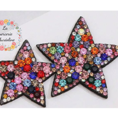 Patch "duo d'étoiles" en strass colorés - 6cm