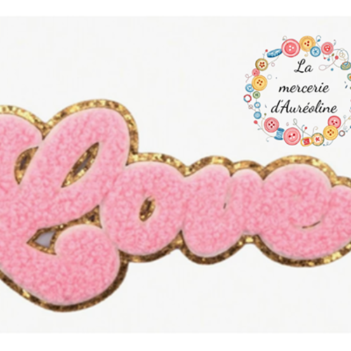 Patch "love" chenille rose et scintillant