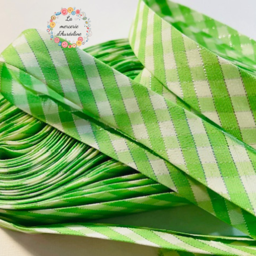 Biais vichy vert et lurex -  2cm
