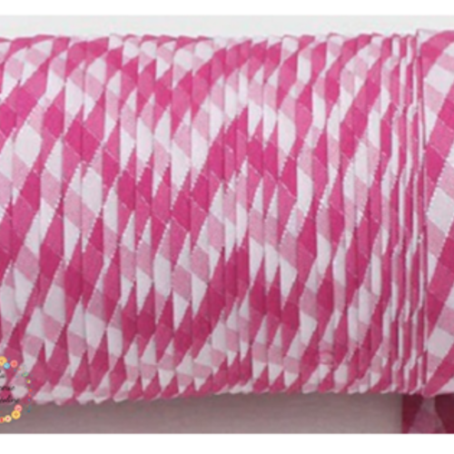 Biais vichy rose et lurex -  2cm