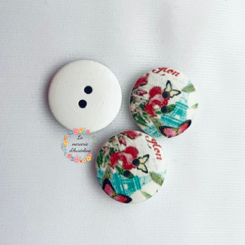 Bouton rond "tour eiffel turquoise" - 20mm
