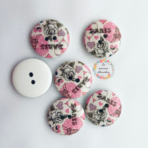 Bouton rond " paris rose" - 20mm