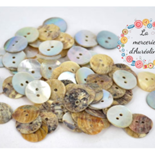 Bouton rond en nacre blanc x 2 - 15mm