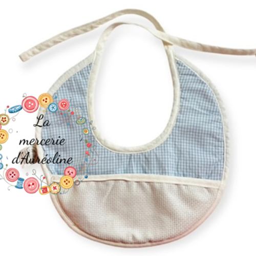 Bavoir vichy bleu à broder
