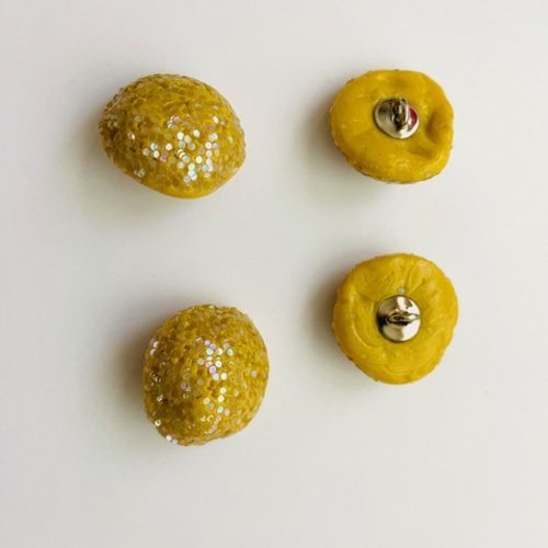 7 x bouton résine jaune moutarde pailleté