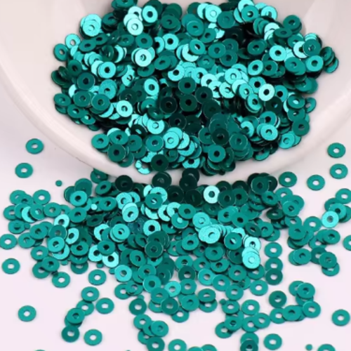 25g de sequins plat vert canard  - 6mm