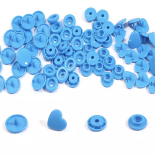 Bouton pression cœur  bleu  - 12,4mm x10