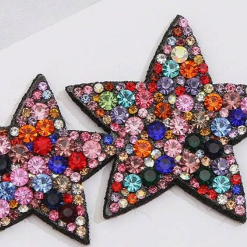 Patch "duo d'étoiles" en strass colorés - 6cm