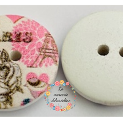 Bouton rond " paris rose" - 20mm