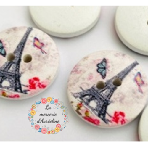 Bouton rond "tour eiffel et papillon" - 20mm