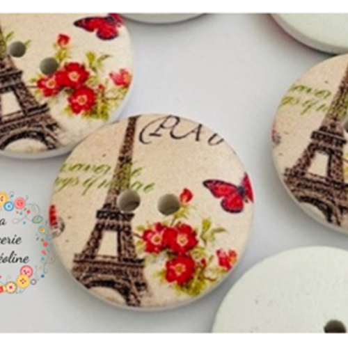 Bouton rond "tour eiffel et coquelicots" - 20mm