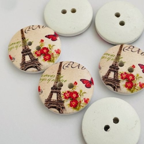 Bouton rond "tour eiffel et coquelicots" - 20mm