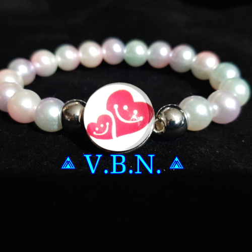Bracelet bouton pression avec perles de 10mm bleu rose clair