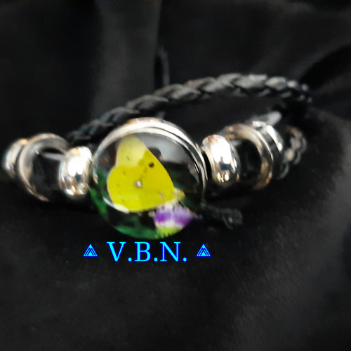 Bracelet noir en cordons bouton pression interchangeable papillon