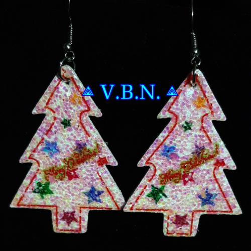 Boucles d'oreilles pour noël métal argenté avec sapin blanc rosé